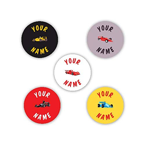 60 Personalized Waterproof Labels for Clothing Dots Race Cars Theme - No-Sew - Laundry Safe - Stick-on