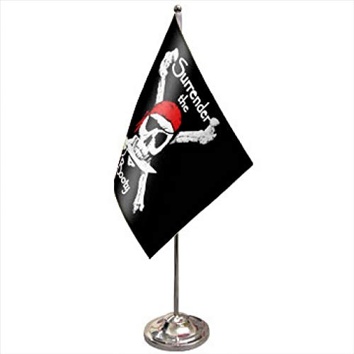 Pirate Skull and Crossbones Surrender The Booty Satin and Chrome Office Desk Table Flag