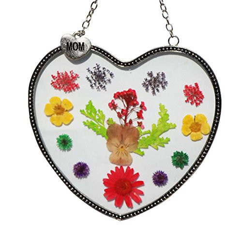 Glass Heart Suncatcher for Windows Mom Heart Mother Suncatcher with Pressed Flower Heart - Heart Suncatcher Window - Mom Gifts Gift for Mother's Day