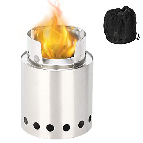 Smokeless Fire Pits Outdoor Stainless Steel Bonfire Fire Pit, Solo Camping Stove With Lid, Dual Purpose Wood Burning Portable Fire Pit With Carrying Case, Backyard Firepit Bowl For Winter-12.5x18cm