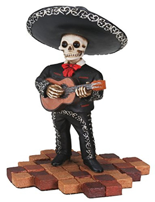 Short Skeleton Skull Black Mariachi Band Guitar Statue