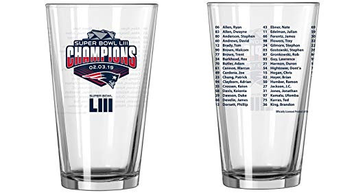 New England Patriots Super Bowl LIII 53 Champions Team Roster 16 Ounce Pint Glass
