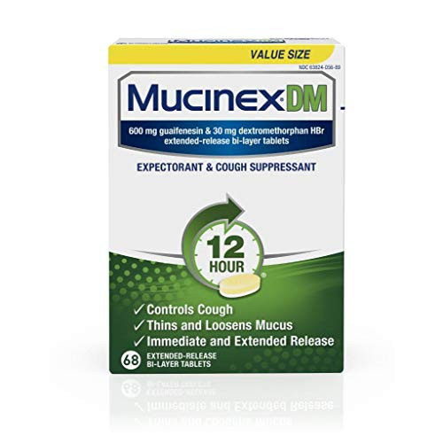 Mucinex DM 12 hour Cough and Chest Congestion Medicine, Expectorant and Cough Suppressant, Lasts 12 hours, Powerful Symptom Relief, Extended-Release Bi-layer tablets, 68 count