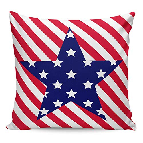 Cotton Linen Square Throw Pillow Case Red and White Twill USA Flag Star Cushion Cover Pillowcases Home Decoration for Sofa Waist, Bed, Chair, Car - 20 x 20 inches