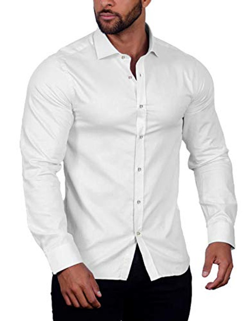 COOFANDY Men's Muscle Fit Dress Shirts Wrinkle-Free Long Sleeve Casual Button Down Shirt White COOFANDY Men's Muscle Fit Dress Shirts Wrinkle-Free Long Sleeve Casual Button Down Shirt White