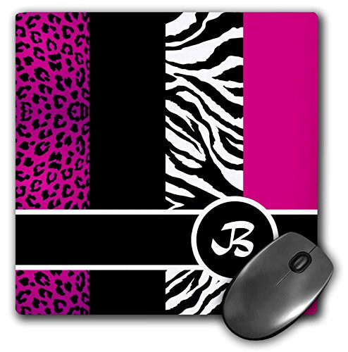 3dRose LLC 8 x 8 x 0.25 Inches Mouse Pad, Elegant Animal Print Monogram, Hot Pink B (mp_35611_1)