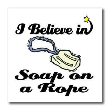 3dRose ht_105555_1 I Believe in Soap on a Rope-Iron on Heat Transfer for White Material, 8 by 8-Inch
