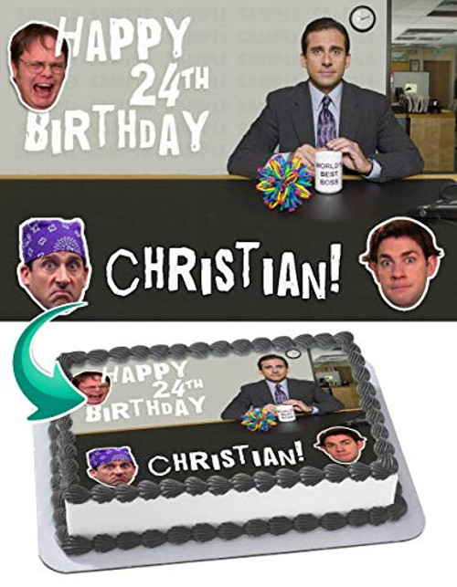 Cakecery The Office Edible Cake Image Topper Personalized Birthday Cake Banner 1/4 Sheet Cakecery The Office Edible Cake Image Topper Personalized Birthday Cake Banner 1/4 Sheet
