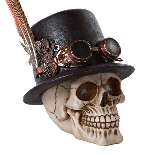 Pacific Giftware Steampunk Feathered Top Hat Skull with Steampunk Goggles Collectible Figurine Skull Decor