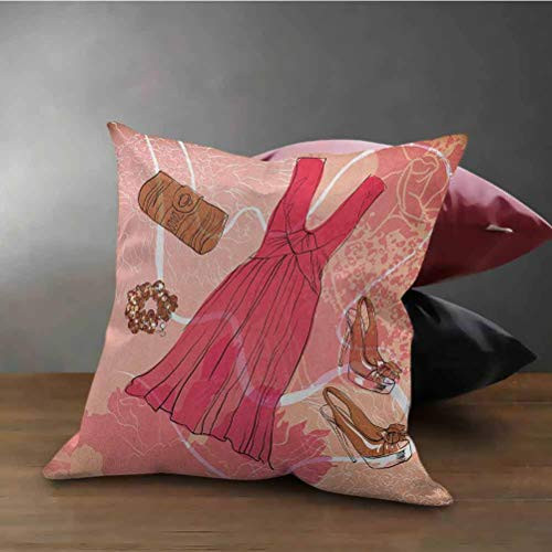 HouseLook Heels and Dresses Decorative Throw Pillow Covers Spring Inspired Floral Abstract Backdrop Pink Dress Shoes Bracelet Pillow Custom Zippered Square Pillowcase Pink Brown White 26inch x26inch