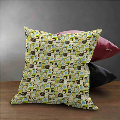 HouseLook Abstract Square Pillow Case Vintage Watercolor Brush Strokes Effect Squares with Soft Tones Pillowcase Protecter with Zipper Yellow Green Brown Sky Blue 26inch x26inch