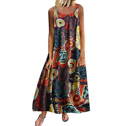 Women Plus Size Dress Summer Casual Loose Sleeveless Floral Print Daily Linen Bohemian Long Maxi Dress Brown Women Plus Size Dress Summer Casual Loose Sleeveless Floral Print Daily Linen Bohemian Long Maxi Dress Brown