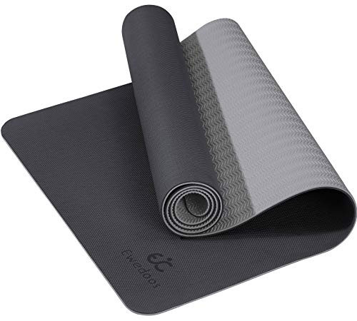 Ewedoos Yoga Mat Non Slip TPE Yoga Mats Exercise Mat Eco Friendly Workout Mat for Yoga, Pilates and Floor Exercise Thick Fitness Mat Carry Strap Included Black/Gray