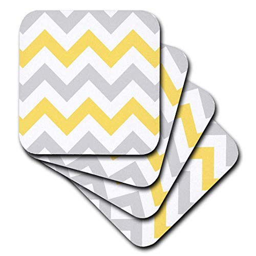 3dRose cst_179795_2 Yellow and Grey Chevron Zig Zag Pattern-Gray White Zigzag Stripes-Soft Coasters, Set of 8