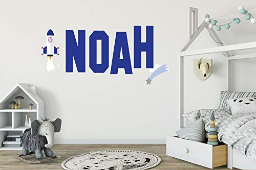 Custom Name Spaceship Wall Decal - Personalized Wall Decal Space Rocket for Nursery Bedroom playroom Decoration Wide 20inch x7inch  Height Inches