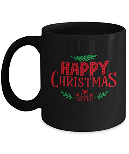 Happy christmas - funny christmas gifts - porcelain black coffee mug cute cool ceramic cup black, best office tea mug birthday