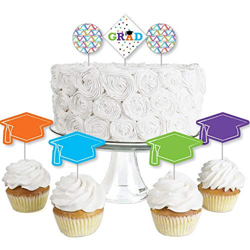 Hats Off Grad - Dessert Cupcake Toppers - Graduation Party Clear Treat Picks - Set of 24