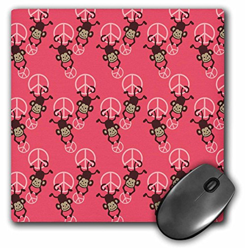 3dRose LLC 8 x 8 x 0.25 Inches Mouse Pad, Pink Peace Signs with Monkeys (mp_63466_1)
