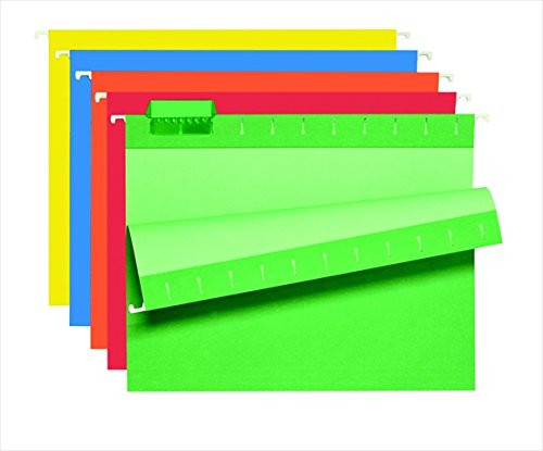 School Smart Letter Size Hanging File Folders with 1/5 Cut Tab - Pack of 25 - Assorted Colors