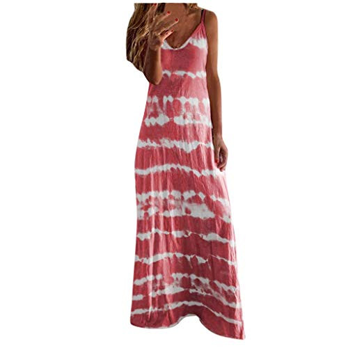 2020 Womens Dresses Casual Summer Maxi Sundress Sleeveless V-Neck Gradient Tie-dye Loose Long Dress Tank Tunic Dress Red