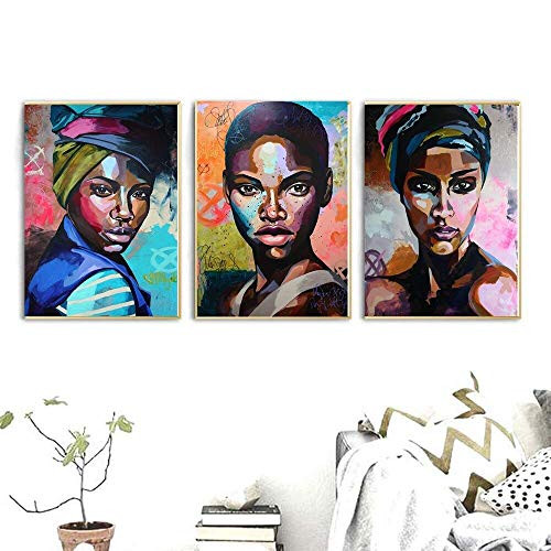 Woman Portrait Wall Art Print Canvas Abstract African Girl Office Room Home Wall Decoration 50X70Cm Frameless