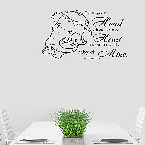 Quote Wall Decal Sticker Nursery Vinyl Saying Lettering Wall Art Inspirational Wall Decor Nursery Wall Decal Quotes Rest Your Head Close to My Heart Never to Part Baby of Mine for Nursery Kids Room