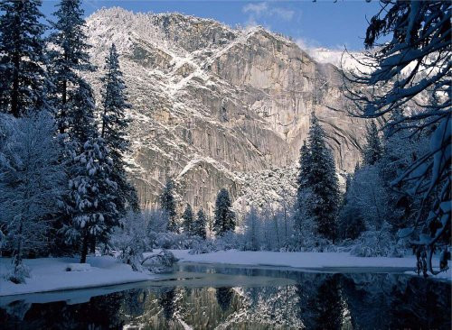 Snow in Yosemite National Park, California - Vinyl Stained Glass Film, Static Cling Window Decal Snow in Yosemite National Park, California - Vinyl Stained Glass Film, Static Cling Window Decal