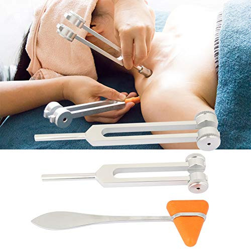 Aluminum Alloy Tuning Fork, 128Hzplus 256Hz Aluminum Tuning Fork, Silver Preservative Percussion Hammer Set for Neurological Tuning Fork
