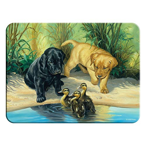 River's Edge Products Tempered Glass Cutting Board, 12 by 16 Inches, Labrador Puppy and Duckling
