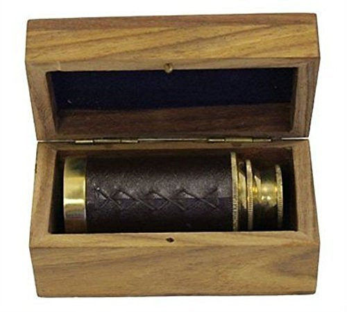 6inch  Solid Brass Handheld Telescope - Nautical Pirate Spy Glass with Wood Box,