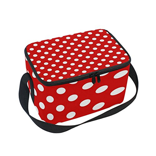 Use4 White Red Polka Dot Insulated Lunch Bag Tote Bag Cooler Lunchbox