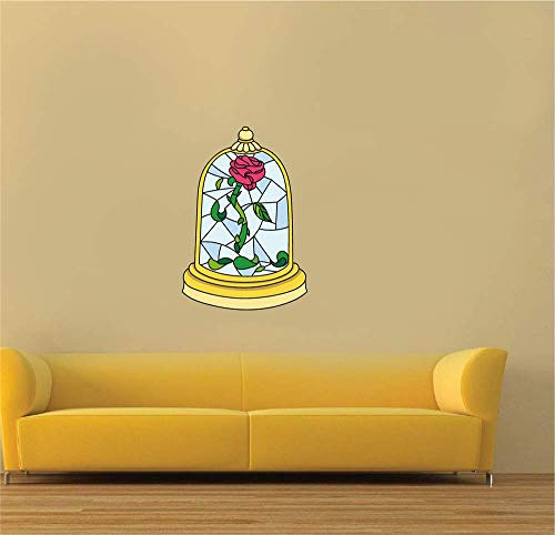 Rose Stained Glass Beauty and The Beast Cartoon Decors Wall Sticker Art Design Decal for Girls Boys Kids Room Bedroom Nursery Kindergarten Home Decor Stickers Wall Art Vinyl Decoration 20x18 inch