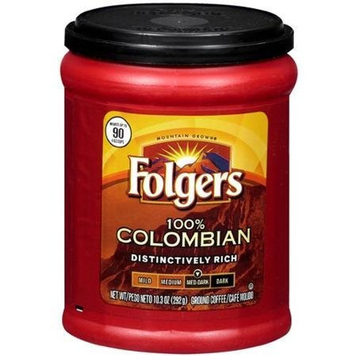 Fresh Taste of Folgers Coffee, 100 percent Colombian Ground Coffee, Medium-Dark Flavor, 10.3 Oz Canister - 2 pk