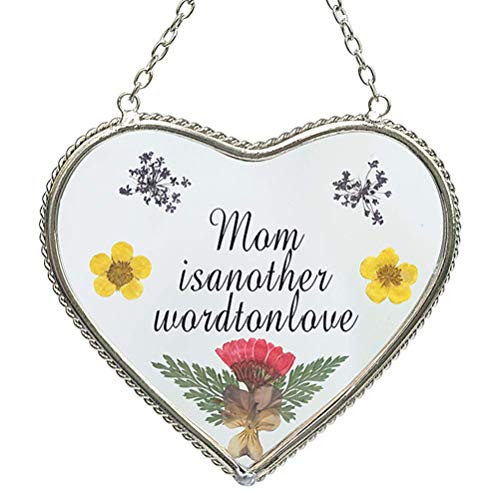 Suncatchers Mom Glass For Windows Mother Stained Glass Heart Suncatcher For Windows Mom Heart Mother Suncatchers with Pressed Flower Heart - Heart Suncatchers Window - Mom Gifts Gift for Mother's Day