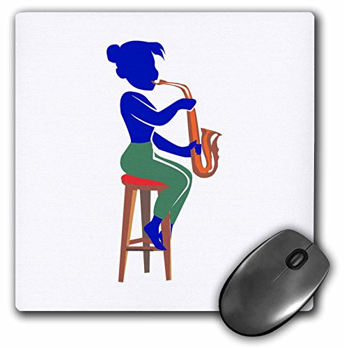 3dRose LLC 8 x 8 x 0.25 Inches Mouse Pad, Sax Female Sitting Player Abstract Blue (mp_164377_1)