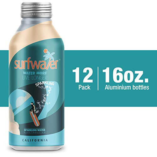 SURFWATER, SPARKLING Bottled Water  Electrolyte Enhanced, pH Balanced in 16 oz Aluminum Bottles 1 Case, 12 bottles - Sparkling  BPA-free and Eco friendly  Infinitely Recyclable