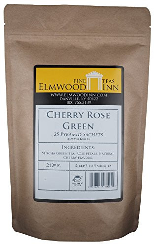 Elmwood Inn Fine Teas, Cherry Rose Green Tea, 25 Pyramid Sachet Tea Bags
