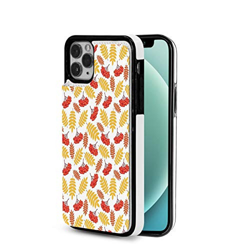 Designed for iPhone 12 Pro Max Case,Yellow and Brown, Nature Inspired Pattern with Rowan Berries and Leaves,Earth Yellow Vermilion Brown for The iPhone 12 Pro Max TPU Case Design 6.7 inch
