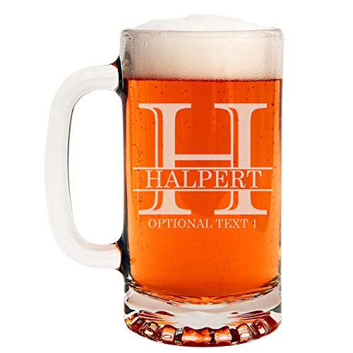 Personalized Etched Monogram 16oz Glass Beer Mug  Halpert