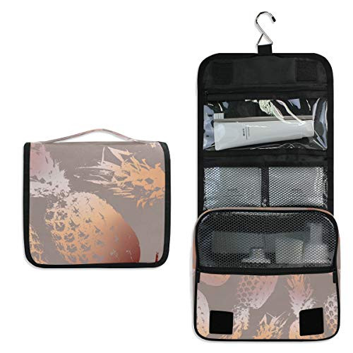 ALAZA Rose Gold Pineapple Pink Travel Toiletry Bag Hanging Multifunction Cosmetic Case Portable Makeup Pouch Organizer with Hook ALAZA Rose Gold Pineapple Pink Travel Toiletry Bag Hanging Multifunction Cosmetic Case Portable Makeup Pouch Organizer with Hook