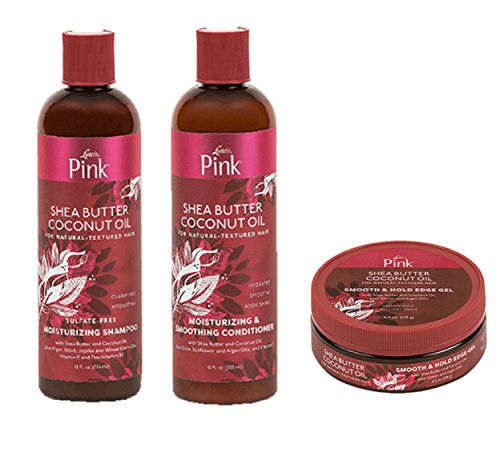 Luster's Pink Shea Butter and Coconut Oil Haircare Set Shampoo 12 oz, Conditioner 12 oz, Edge Gel 4.5 oz