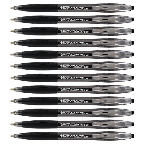 BIC Atlantis Retractable Ball Point Pen, 1.6mm, Bold Point, Black Ink (12-Count)