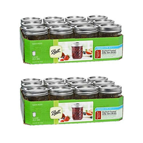 Ball Quilted Crystal Regular Mouth Half-Pint 8 Oz. Glass Mason Jars with Lids and Bands, 12 Count/box 2 Box