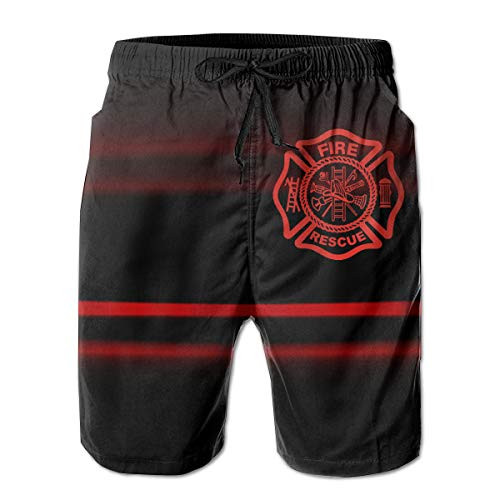 Volunteer Fire Dept Firefighters Classic Swim Beach Shorts with Pockets for Men White