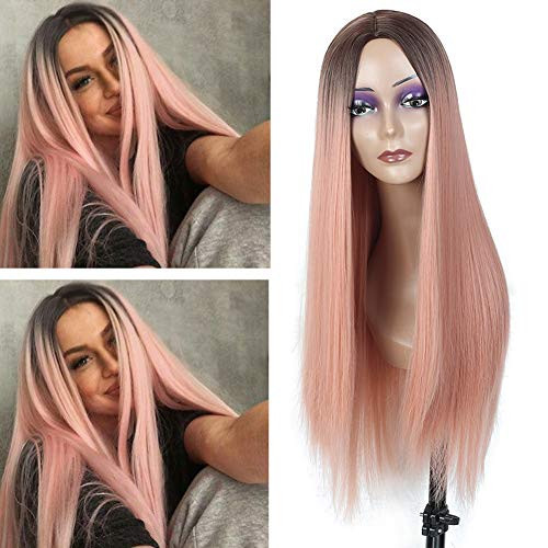 Ombre Pink Synthetic Wigs Long Silk Straight Middle Part Wig 26inch Heat Resistant Fiber Hair Synthetic Cosplay Halloween Wig for Fashion Women Ombre Pink Synthetic Wigs Long Silk Straight Middle Part Wig 26inch Heat Resistant Fiber Hair Synthetic Cosplay Halloween Wig for Fashion Women