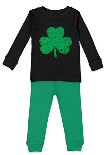 Tcombo Distressed Green Shamrock - St. Patrick's Day Youth Pajama Set Black Top/Kelly Bottoms, Youth 10 Tcombo Distressed Green Shamrock - St. Patrick's Day Youth Pajama Set Black Top/Kelly Bottoms, Youth 10