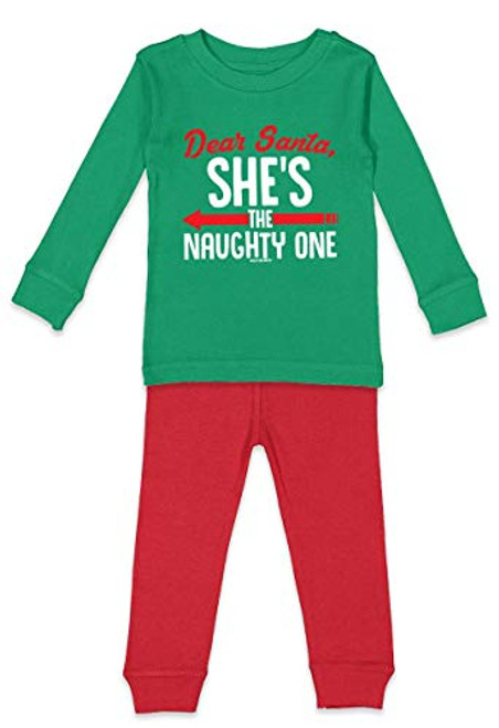 Dear Santa, She's The Naughty One - Christmas Youth Pajama Set Kelly Top/Red Bottoms, Youth 10 Dear Santa, She's The Naughty One - Christmas Youth Pajama Set Kelly Top/Red Bottoms, Youth 10