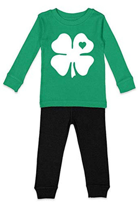 Four Leaf Clover with Heart - Irish Youth Pajama Set Kelly Top/Black Bottoms, Youth 10 Four Leaf Clover with Heart - Irish Youth Pajama Set Kelly Top/Black Bottoms, Youth 10