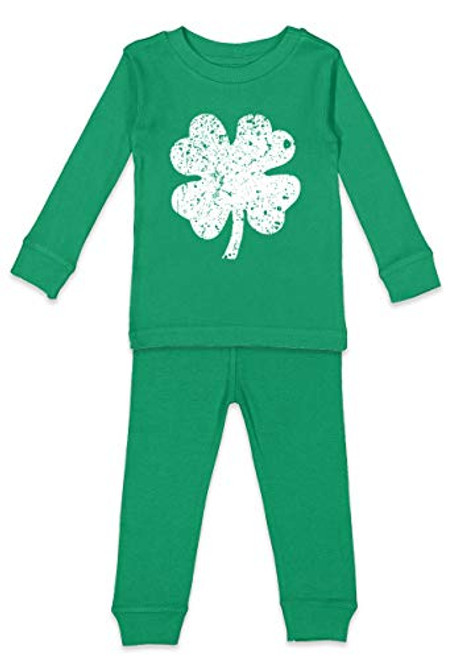Distressed Four Leaf Clover - Shamrock Youth Pajama Set Kelly Top/Kelly Bottoms, Youth 10 Distressed Four Leaf Clover - Shamrock Youth Pajama Set Kelly Top/Kelly Bottoms, Youth 10