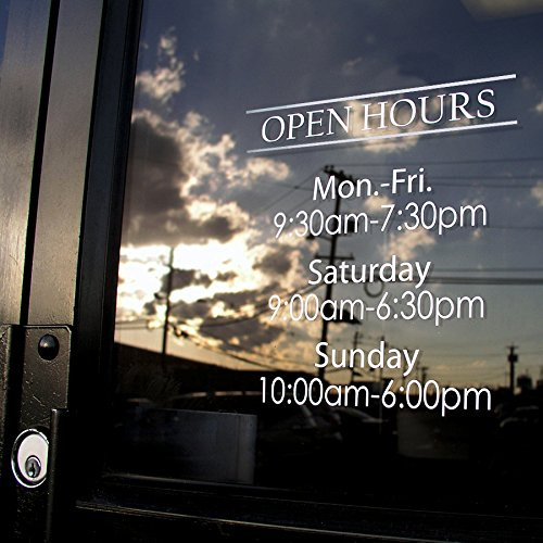 Custom Business Hours Window Decal - 10.5inch  x 13.5inch  - Vinyl Custom Lettering, Glass Door Sign - Free Squeegee - Easy Install Manual